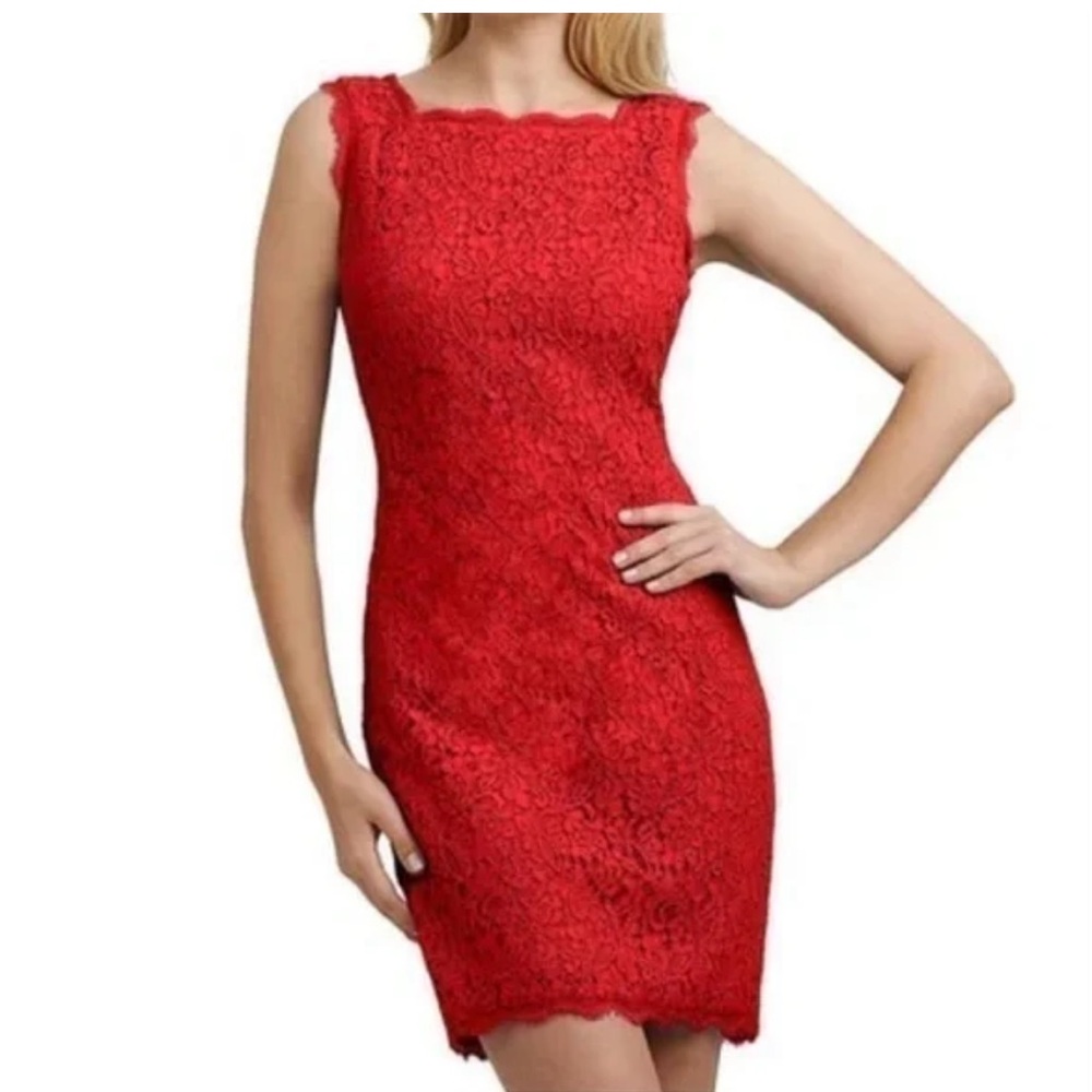 Adrianna Papell red lace sheath sleeveless dress- size 10